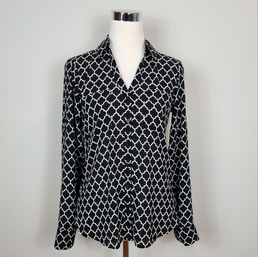 NWT Express Portofino Black & White Button Down Slim Fit Shirt